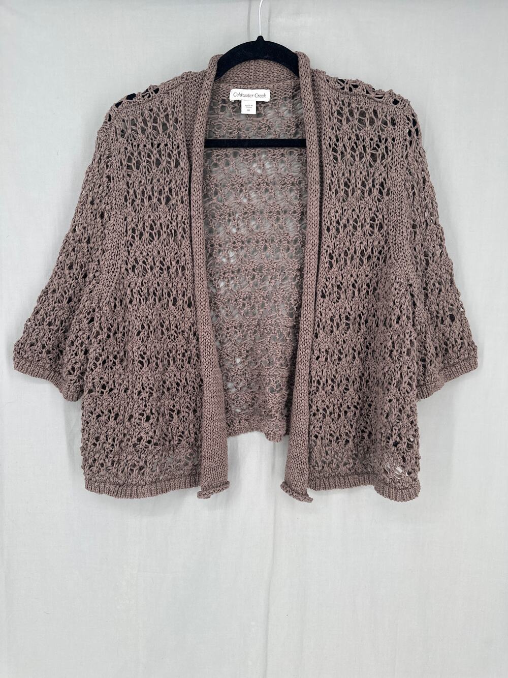 Coldwater Creek Cardigan Sweater Womens 1X Brown Open Knit Crop Beachy Boho